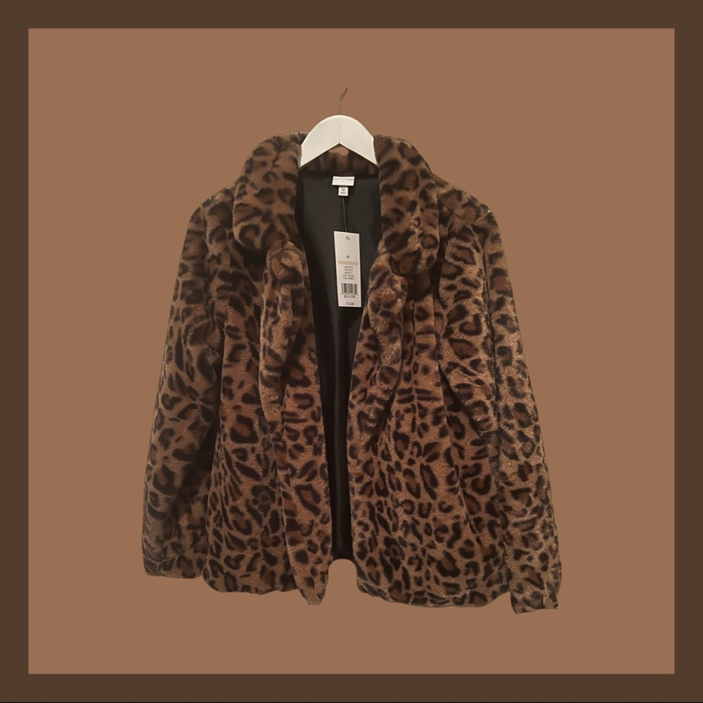 Animal print faux fur coat